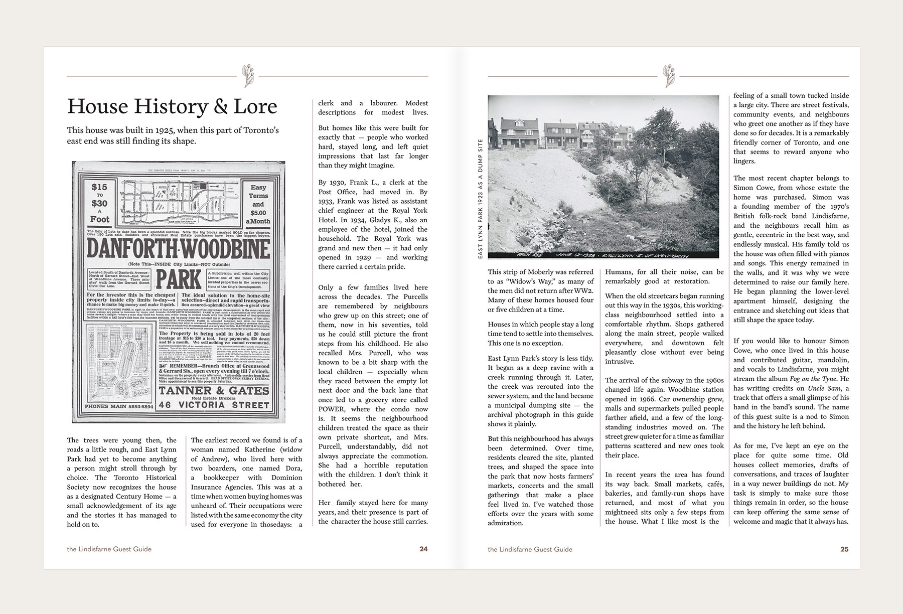 guidebook pages that refer to the history of the home and lore of the neighboorhood