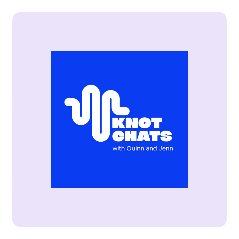 project-of-the-moment-knot-chats logo for the Youtube Channel knot chats with Quinn and Jenn displayed on a light violet background